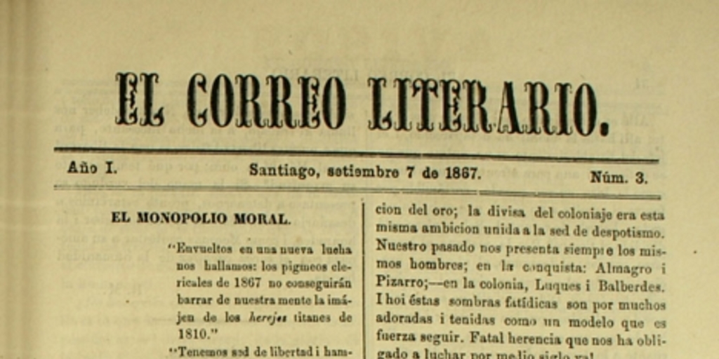 El Correo Literario: año 1, nº3, 7 de septiembre de 1867