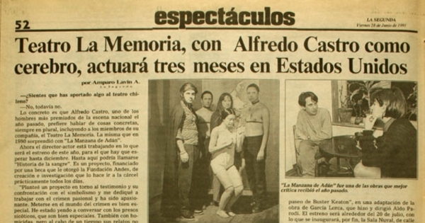 Teatro La Memoria, con Alfredo Castro como cerebro, atuará tres meses en Estados Unidos