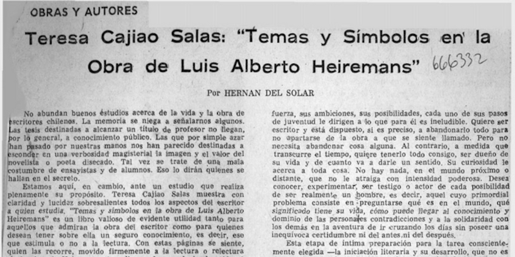 Teresa Cajiao Salas, "temas y símbolos en la obra de Luis Alberto Heiremans"