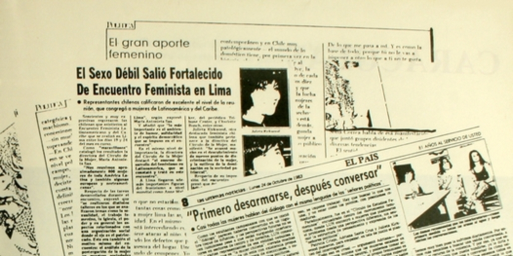 Recortes de diario con titulares feministas