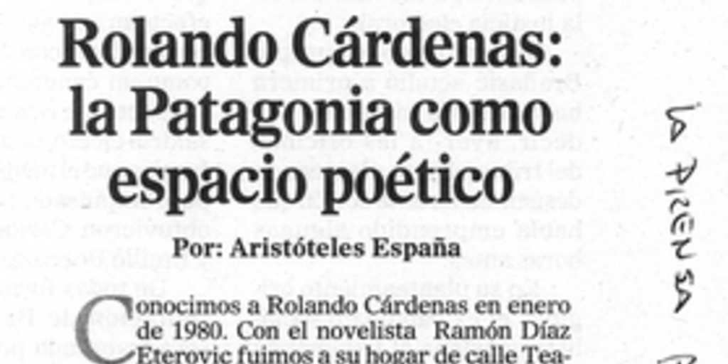 Rolando Cárdenas: la Patagonia como espacio poético