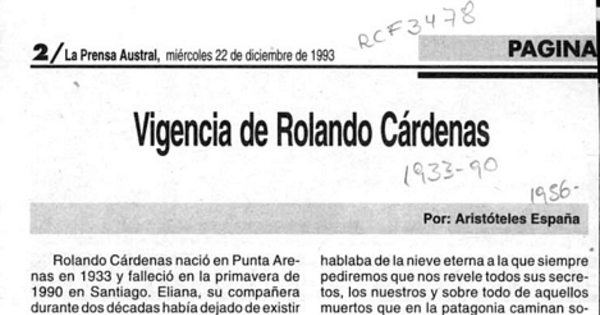 Vigencia de Rolando Cárdenas