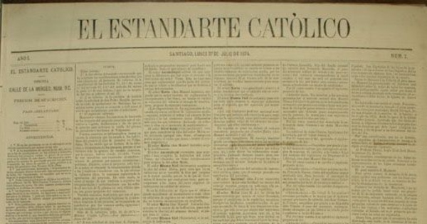 Primera plana del diario "El estandarte católico", 27 de julio de 1874