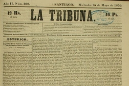 Primera plana del diario La Tribuna, 15 de mayo de 1850