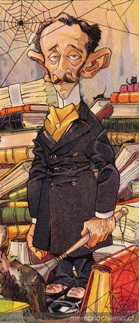 Caricatura de Carlos Silva Cruz, director de la Biblioteca Nacional, 1910