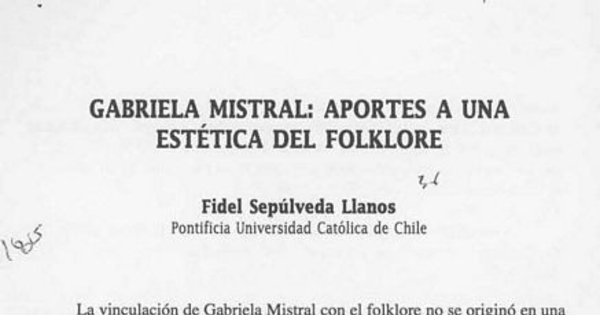 Gabriela Mistral, aportes a una estética del folklore