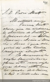 [Carta] 1882 Oct. 10, [Santiago?, al] Señor Pedro Montt[manuscrito]