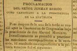 Proclamación del señor Jermán Riesco como candidato a la presidencia de la República