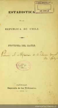 Estadística de la República de Chile: provincia del Maule : tomo I