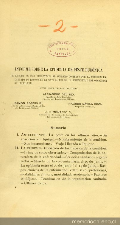 Informe sobre la epidemia de peste bubónica en Iquique en 1903: presentado al Supremo Gobierno por la comisión encargada de reconocer la naturaleza de la enfermedad