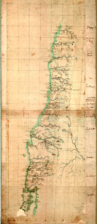 Mapa de Chile desde Copiapó a Chiloé, ca. 1840