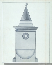 Plano proyecto de pilón de agua para La Cañada, Santiago, 1802