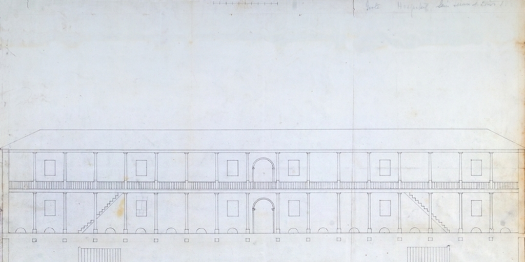 Proyecto de nuevas salas en el hospital San Juan de Dios: Primer claustro, Alameda / San Francisco, 1833