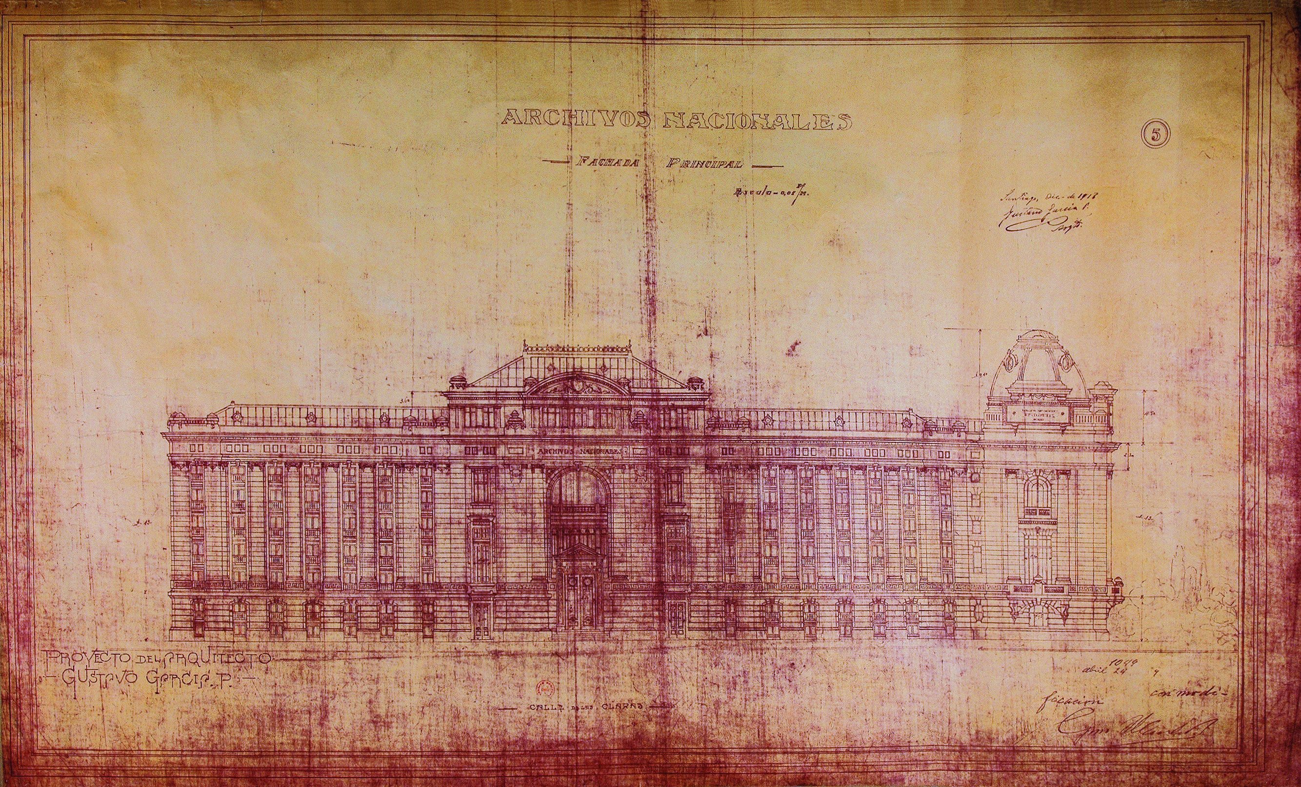 Archivos Nacionales: fachada principal, Santiago, 1918