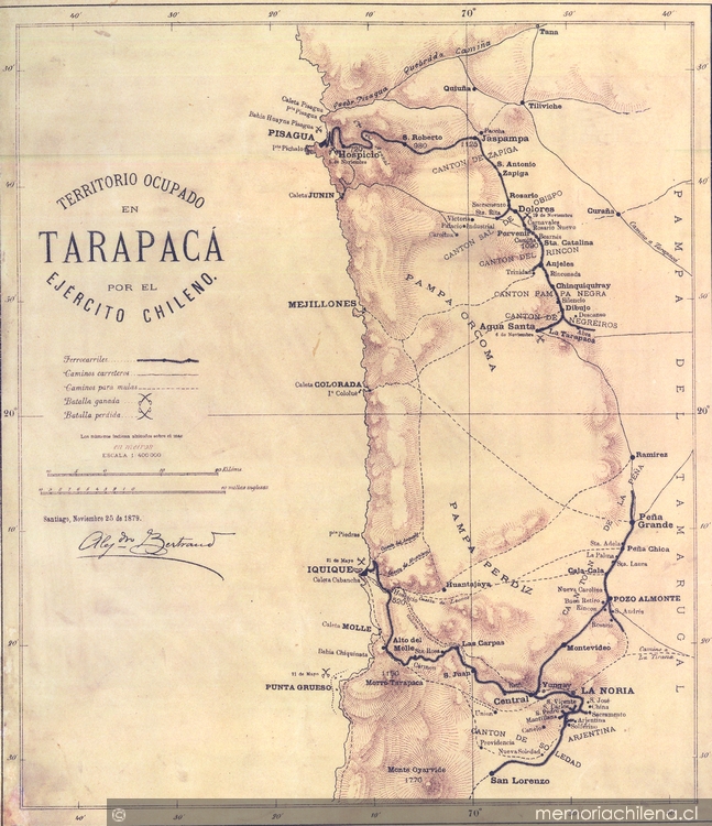 Territorio ocupado en Tarapacá por el ejército chileno [mapa]