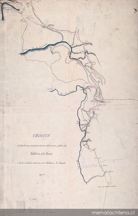 Croquis de las lineas antigua i nueva del camino publico de Valdivia á la Unión i de los senderos abiertos entre Valdivia i la Tregua, 1855