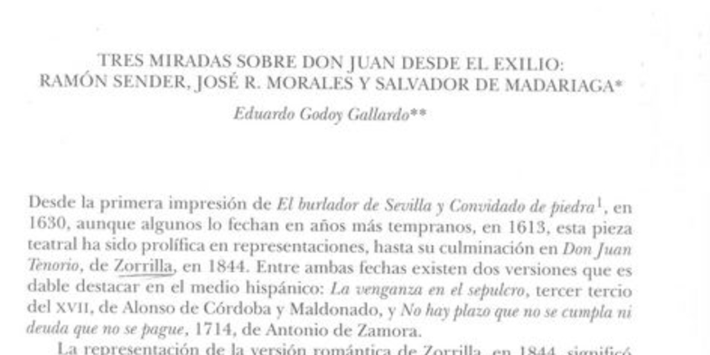 Tres miradas sobre Don Juan desde el exilio: Ramón Sender, José R. Moralesy Salvador de Madariaga