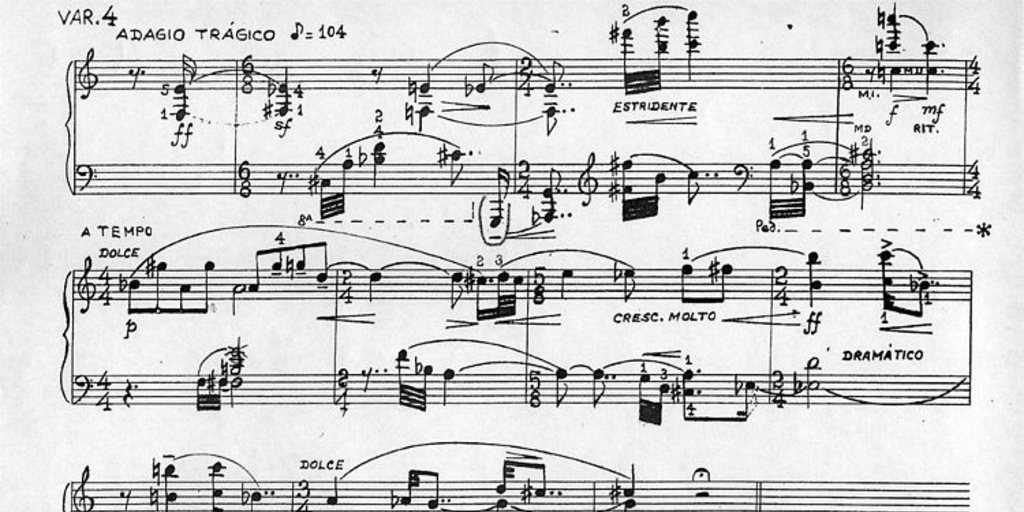 Fragmento de la partitura de Variaciones para piano N°4