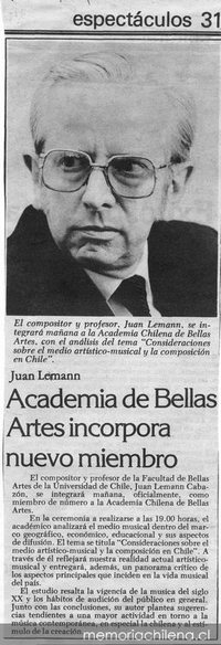 Academia de Bellas Artes incorpora nuevo miembro: Juan Lémann