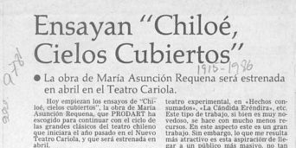 Ensayan, "Chiloé, cielos cubiertos"