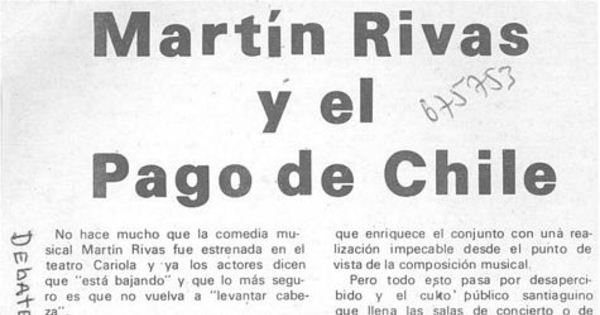 Martín Rivas y el pago de Chile