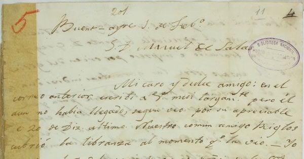 [Carta 1822] feb[rer]o 1 Buenos Ayres [a] Manuel de Salas [Santiago?]
