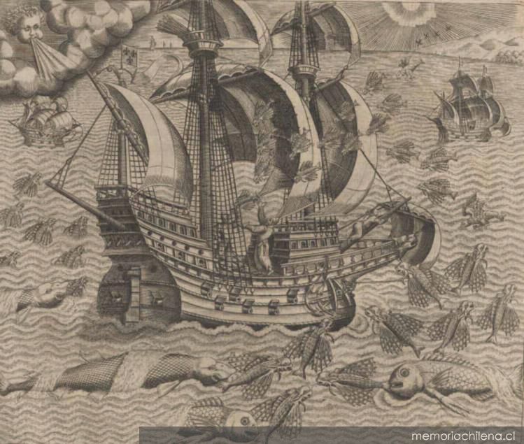 Peces voladores avistados por una nave en las cercanías de la costa americana, siglo XVI