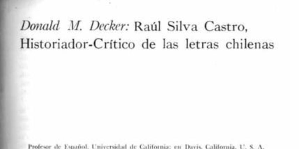 Raúl Silva Castro : historiador-crítico de las letras chilenas
