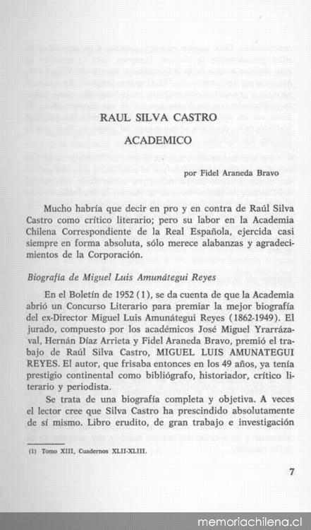 Raúl Silva Castro : académico