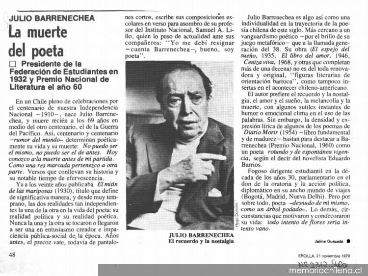 Julio Barrenechea : la muerte del poeta