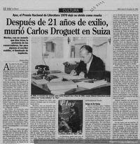 Después de 21 años de exilio, murió Carlos Droguett en Suiza