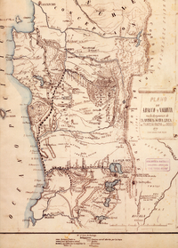 Plano de Arauco y Valdivia con la designación de la antigua i nueva línea de frontera contra los indios : 1870