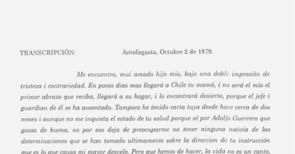 Carta, 1879 oct. 2, Antofagasta a Salvador Vergara, Ginebra