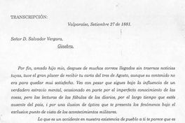 Carta, 1881 set. 27, Valparaíso a Salvador Vergara, Ginebra