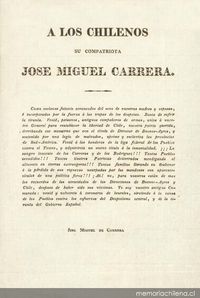 A los chilenos : su compatriota José Miguel Carrera