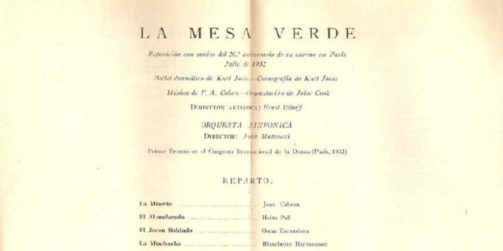 La Mesa Verde : reposición con motivo del 20° aniversario de su estreno en París, 1952