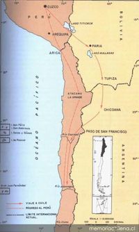 Mapa de la ruta de don Diego de Almagro a Chile