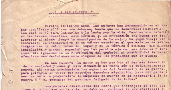 Correspondencia de la Secretaria General del Movimiento Pro-Emancipación de las Mujeres de Chile (MEMCH), Elena Caffarena, 1935