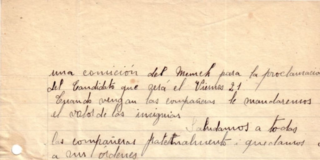 Correspondencia de la Secretaria General del Movimiento Pro-Emancipación de las Mujeres de Chile (MEMCH), Elena Caffarena, enero-febrero, 1939