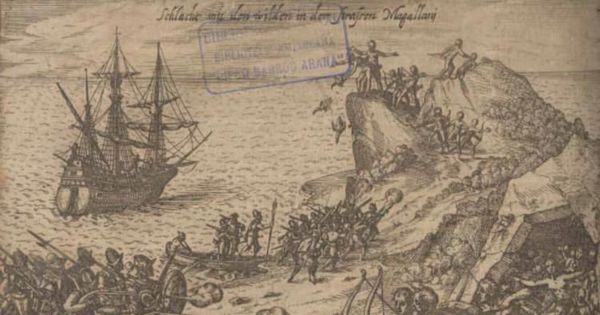 Escaramuza de expedición de Van Noort con nativos del Estrecho de Magallanes, ca. 1600