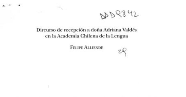 Discurso de recepción a doña Adriana Valdés en la Academia Chilena de la Lengua