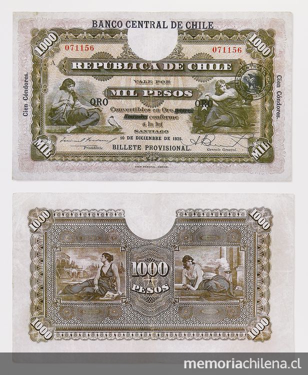 Billete de 1.000 pesos (Banco Central, 1925).