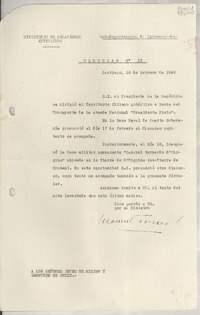 Circular N° 15, 1948 feb. 18, Santiago, [Chile] [a] Los Señores Jefes de Misión y Cónsules de Chile