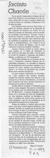 Jacinto Chacón  [artículo] Miguel Laborde.