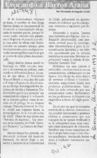 Evocando a Barros Arana  [artículo] Fernando Arriagada Cortés.