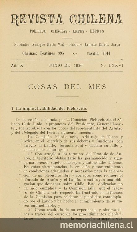 Revista chilena: año 10, número 76, junio de 1926