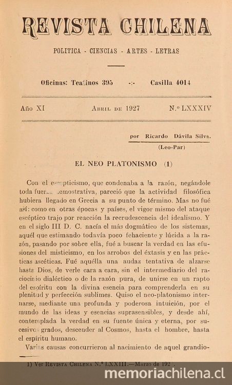 Revista chilena: año 11, número 84, abril de 1927