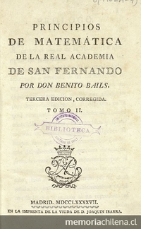 Portada de Principios de matemáticas de la Real Academia de San Fernando, volumen 2