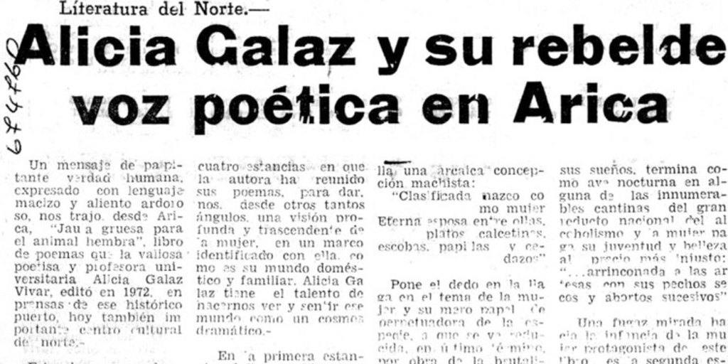 Alicia Galaz y su rebelde voz poética en Arica
