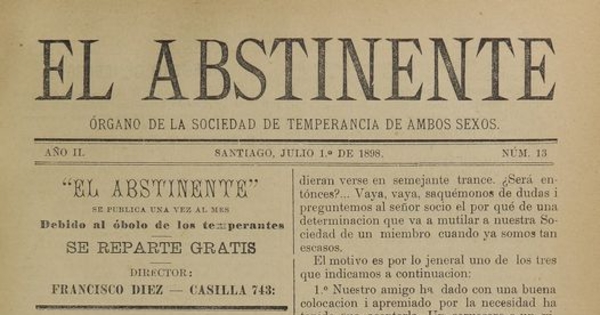 El Abstinente Año II: nº13, 1 de julio de 1898